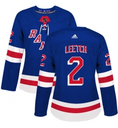 Women's Adidas New York Rangers #2 Brian Leetch Authentic Royal Blue Home NHL Jersey