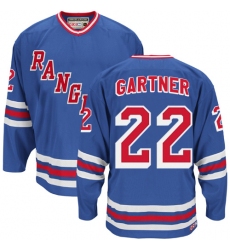 Men's CCM New York Rangers #22 Mike Gartner Authentic Royal Blue Throwback NHL Jersey