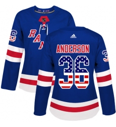 Women's Adidas New York Rangers #36 Glenn Anderson Authentic Royal Blue USA Flag Fashion NHL Jersey