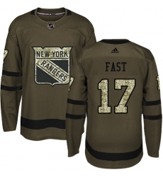 Men's Adidas New York Rangers #17 Jesper Fast Authentic Green Salute to Service NHL Jersey