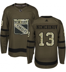 Men's Adidas New York Rangers #13 Sergei Nemchinov Premier Green Salute to Service NHL Jersey