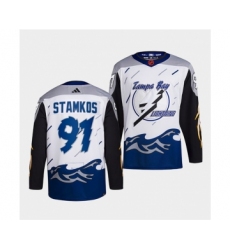 Men's Tampa Bay Lightning #91 Steven Stamkos White 2022 Reverse Retro Stitched Jersey