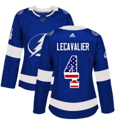 Women's Adidas Tampa Bay Lightning #4 Vincent Lecavalier Authentic Blue USA Flag Fashion NHL Jersey