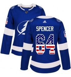 Women's Adidas Tampa Bay Lightning #64 Matthew Spencer Authentic Blue USA Flag Fashion NHL Jersey