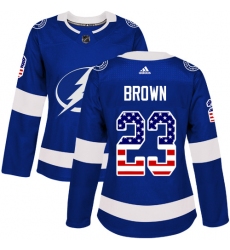 Women's Adidas Tampa Bay Lightning #23 J.T. Brown Authentic Blue USA Flag Fashion NHL Jersey