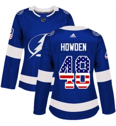 Women's Adidas Tampa Bay Lightning #48 Brett Howden Authentic Blue USA Flag Fashion NHL Jersey