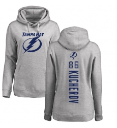 NHL Women's Adidas Tampa Bay Lightning #86 Nikita Kucherov Ash Backer Pullover Hoodie