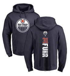NHL Adidas Edmonton Oilers #31 Grant Fuhr Navy Blue Backer Pullover Hoodie