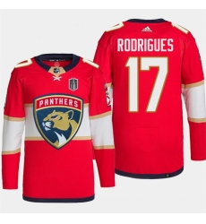 Men's Florida Panthers #17 Evan Rodrigues Red 2024 Stanley Cup Final Stitched Jersey