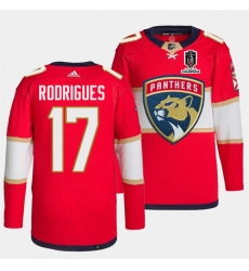 Men's Florida Panthers #17 Evan Rodrigues Red Home 2024 Stanley Cup Champions Stitched Jersey