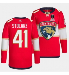 Men's Florida Panthers #41 Anthony Stolarz Red Home 2024 Stanley Cup Champions Stitched Jersey