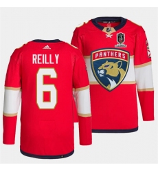 Men's Florida Panthers #6 Mike Reilly Red Home 2024 Stanley Cup Champions Stitched Jersey