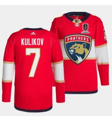 Men's Florida Panthers #7 Dmitry Kulikov Red Home 2024 Stanley Cup Champions Stitched Jersey