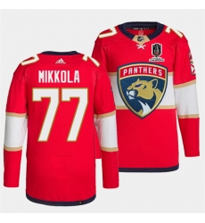 Men's Florida Panthers #77 Niko Mikkola Red Home 2024 Stanley Cup Champions Stitched Jersey