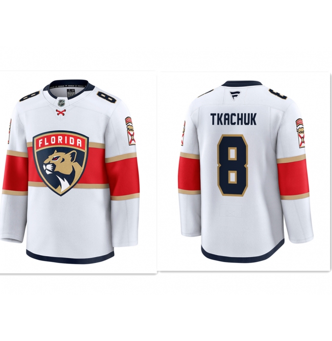 Men's Florida Panthers #8 Brady Tkachuk White Stitched Hockey away jersey