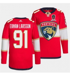 Men's Florida Panthers #91 Oliver Ekman-Larsson Red Home 2024 Stanley Cup Champions Stitched Jersey
