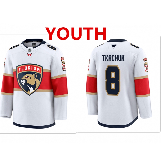 Youth Florida Panthers #8 Brady Tkachuk White Stitched Hockey away jersey
