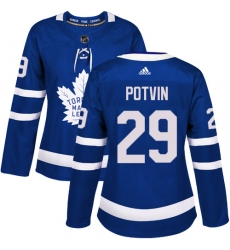 Women's Adidas Toronto Maple Leafs #29 Felix Potvin Authentic Royal Blue Home NHL Jersey