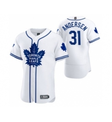 Men's Toronto Maple Leafs #31 Frederik Andersen 2020 Hockey x Baseball Crossover Edition Jersey White