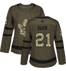 Women's Adidas Toronto Maple Leafs #21 Bobby Baun Authentic Green Salute to Service NHL Jersey