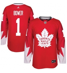 Youth Adidas Toronto Maple Leafs #1 Johnny Bower Authentic Red Alternate NHL Jersey