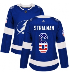 Women's Adidas Tampa Bay Lightning #6 Anton Stralman Authentic Blue USA Flag Fashion NHL Jersey