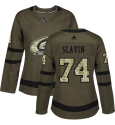 Women's Adidas Carolina Hurricanes #74 Jaccob Slavin Authentic Green Salute to Service NHL Jersey