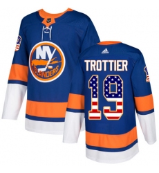 Men's Adidas New York Islanders #19 Bryan Trottier Authentic Royal Blue USA Flag Fashion NHL Jersey