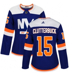 Women's Adidas New York Islanders #15 Cal Clutterbuck Premier Blue Alternate NHL Jersey