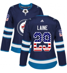 Women's Adidas Winnipeg Jets #29 Patrik Laine Authentic Navy Blue USA Flag Fashion NHL Jersey