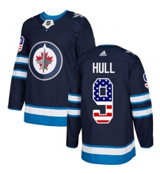 Men's Adidas Winnipeg Jets #9 Bobby Hull Authentic Navy Blue USA Flag Fashion NHL Jersey