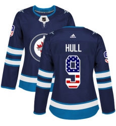 Women's Adidas Winnipeg Jets #9 Bobby Hull Authentic Navy Blue USA Flag Fashion NHL Jersey