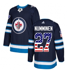 Men's Adidas Winnipeg Jets #27 Teppo Numminen Authentic Navy Blue USA Flag Fashion NHL Jersey