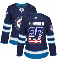 Women's Adidas Winnipeg Jets #27 Teppo Numminen Authentic Navy Blue USA Flag Fashion NHL Jersey