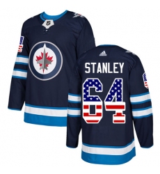 Men's Adidas Winnipeg Jets #64 Logan Stanley Authentic Navy Blue USA Flag Fashion NHL Jersey