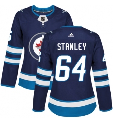 Women's Adidas Winnipeg Jets #64 Logan Stanley Authentic Navy Blue Home NHL Jersey