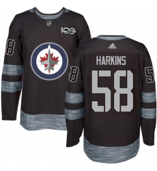 Men's Adidas Winnipeg Jets #58 Jansen Harkins Authentic Black 1917-2017 100th Anniversary NHL Jersey