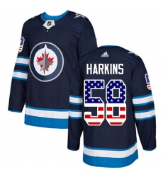 Men's Adidas Winnipeg Jets #58 Jansen Harkins Authentic Navy Blue USA Flag Fashion NHL Jersey