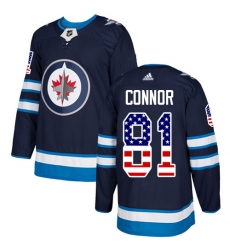 Men's Adidas Winnipeg Jets #81 Kyle Connor Authentic Navy Blue USA Flag Fashion NHL Jersey