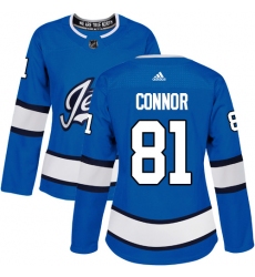 Women's Adidas Winnipeg Jets #81 Kyle Connor Authentic Blue Alternate NHL Jersey