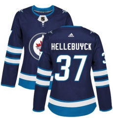 Women's Adidas Winnipeg Jets #37 Connor Hellebuyck Premier Navy Blue Home NHL Jersey