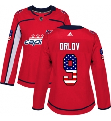 Women's Adidas Washington Capitals #9 Dmitry Orlov Authentic Red USA Flag Fashion NHL Jersey