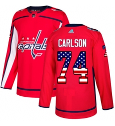 Men's Adidas Washington Capitals #74 John Carlson Authentic Red USA Flag Fashion NHL Jersey