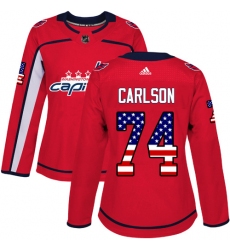 Women's Adidas Washington Capitals #74 John Carlson Authentic Red USA Flag Fashion NHL Jersey