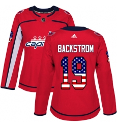 Women's Adidas Washington Capitals #19 Nicklas Backstrom Authentic Red USA Flag Fashion NHL Jersey