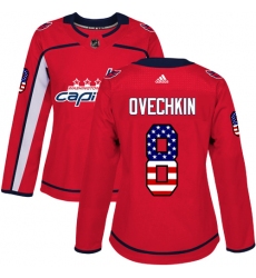 Women's Adidas Washington Capitals #8 Alex Ovechkin Authentic Red USA Flag Fashion NHL Jersey