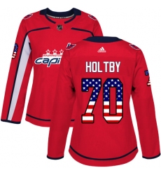 Women's Adidas Washington Capitals #70 Braden Holtby Authentic Red USA Flag Fashion NHL Jersey