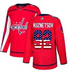 Men's Adidas Washington Capitals #92 Evgeny Kuznetsov Authentic Red USA Flag Fashion NHL Jersey