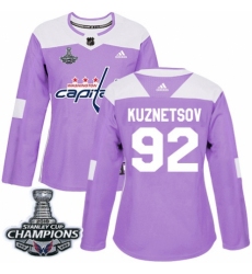 Women's Adidas Washington Capitals #92 Evgeny Kuznetsov Authentic Purple Fights Cancer Practice 2018 Stanley Cup Final Champions NHL Jersey