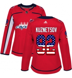 Women's Adidas Washington Capitals #92 Evgeny Kuznetsov Authentic Red USA Flag Fashion NHL Jersey